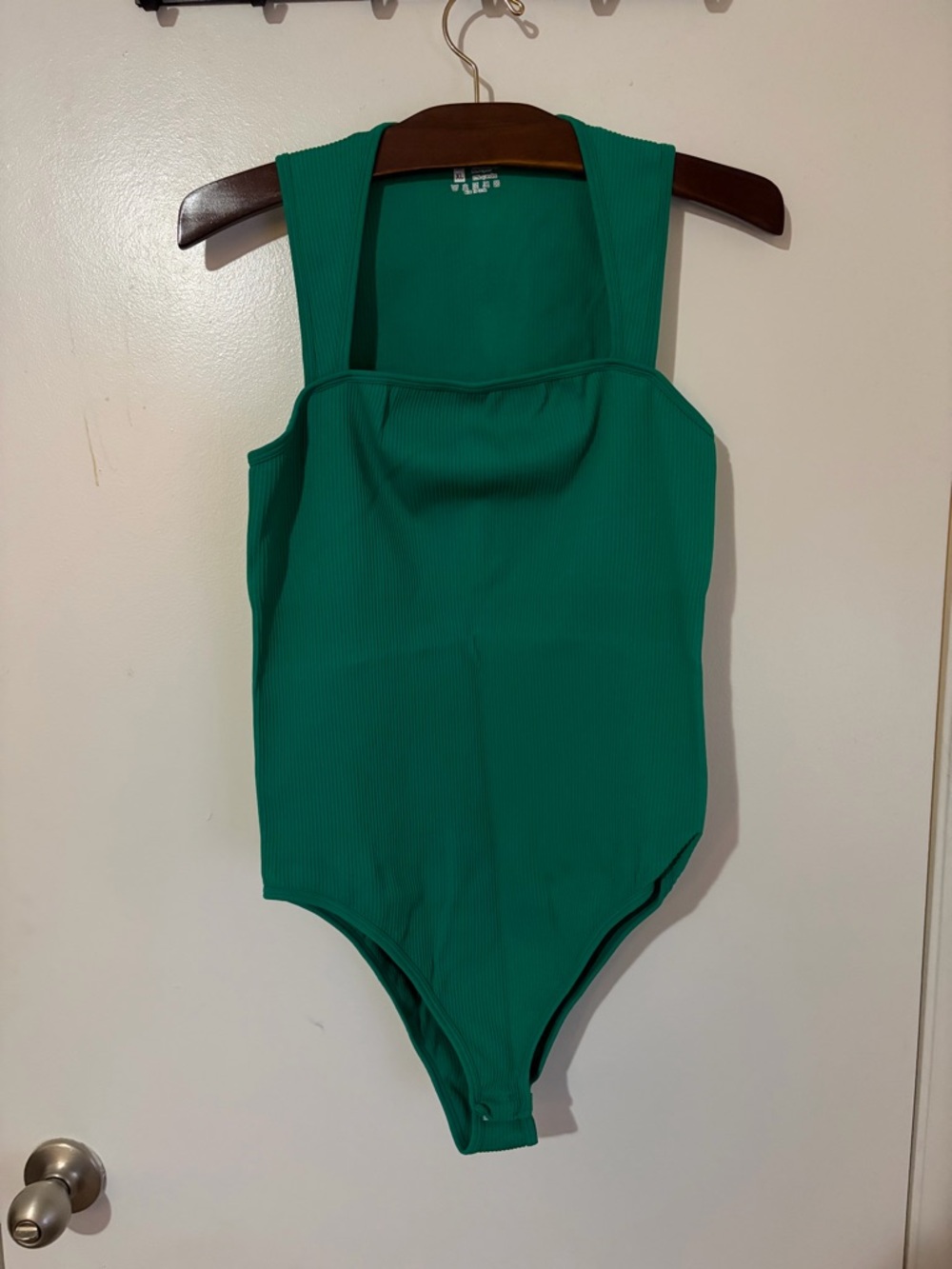 Green Ribbed Wide-Strap Bodysuit